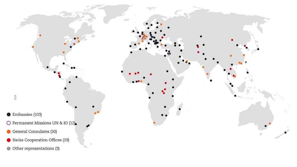 World map with FDFA representations abroad 