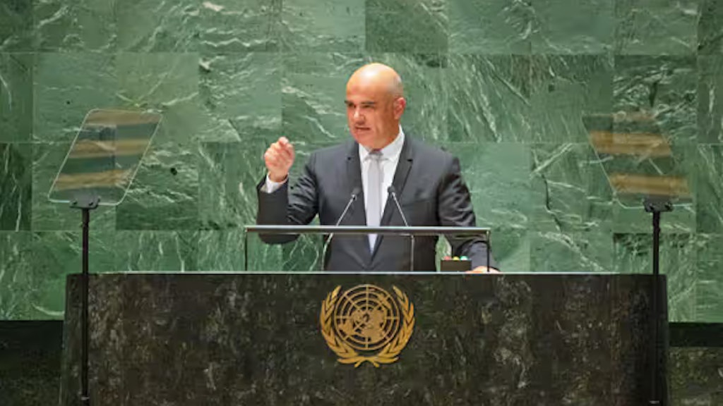 Bundespräsident Alain Berset spricht während der Eröffnungsansprache vor der UNO-Generalversammlung.