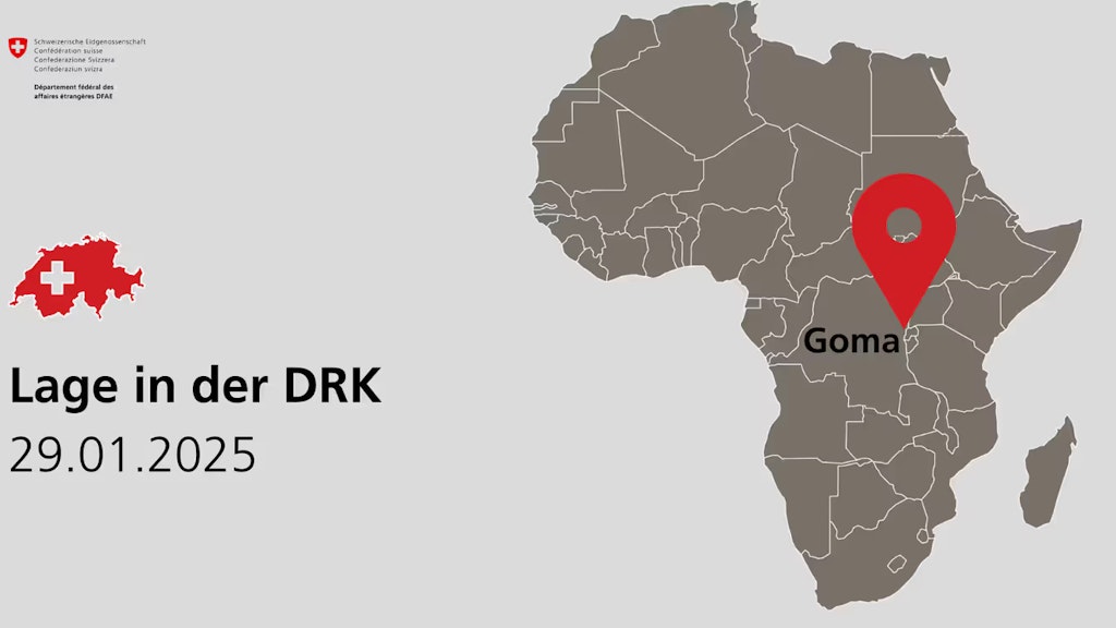 Die Schweiz verurteilt den Angriff der von Ruanda unterstützten M23 auf Goma scharf und fordert die Achtung der Souveränität der Demokratischen Republik Kongo. 