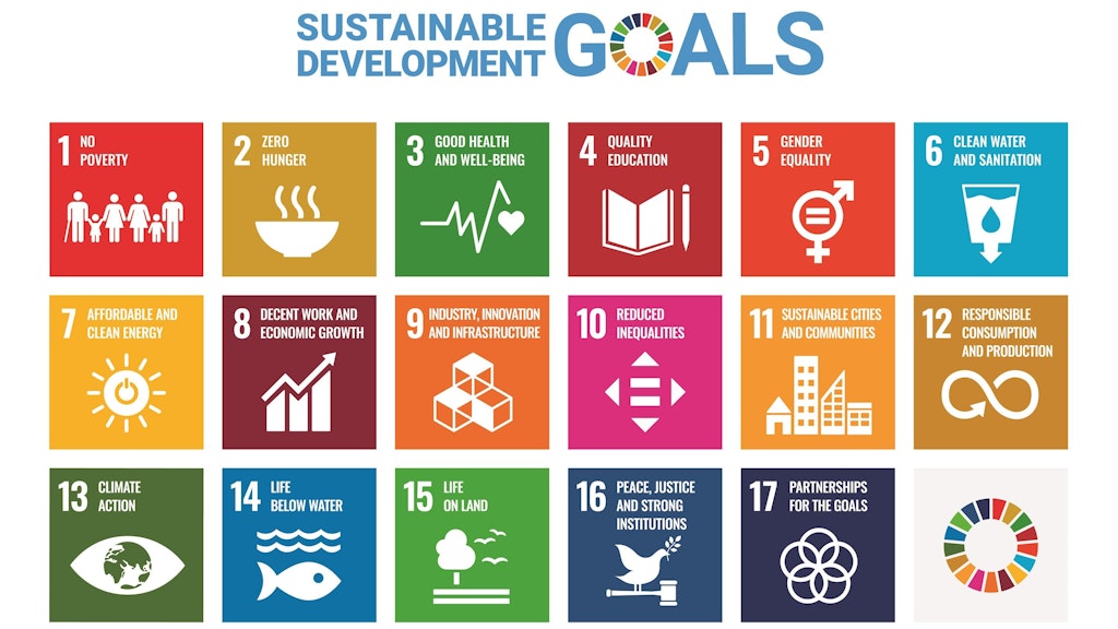 I 17 Obiettivi dell’Agenda 2030 per uno sviluppo sostenibile, in pittogrammi colorati.