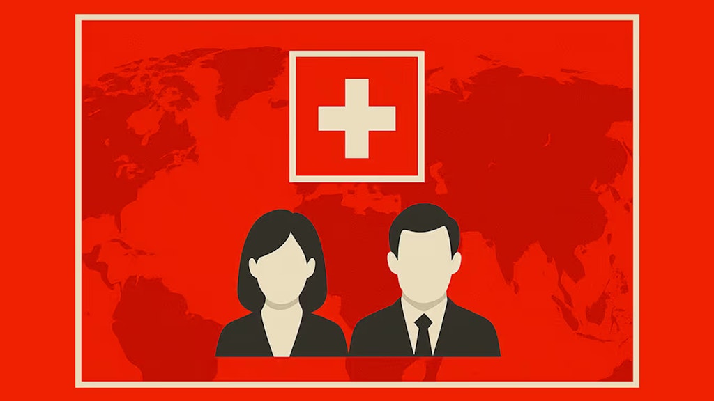 Das Bild zeigt eine Weltkarte, auf der die Symbole für eine weibliche und männliche Person zu finden sind und der Schriftzug «versetzbare Karrieren» zu lesen ist.