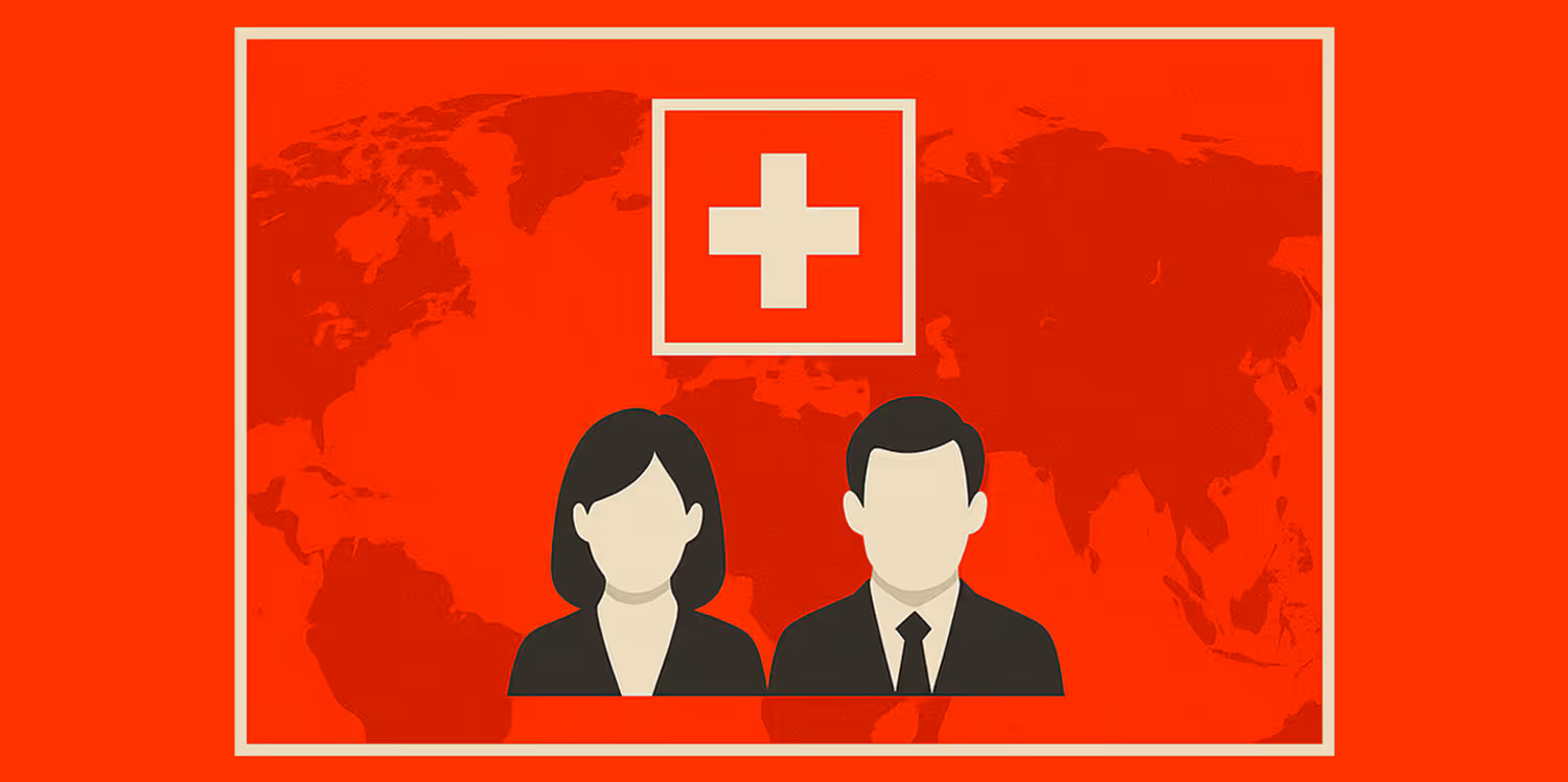 Das Bild zeigt eine Weltkarte, auf der die Symbole für eine weibliche und männliche Person zu finden sind und der Schriftzug «versetzbare Karrieren» zu lesen ist.