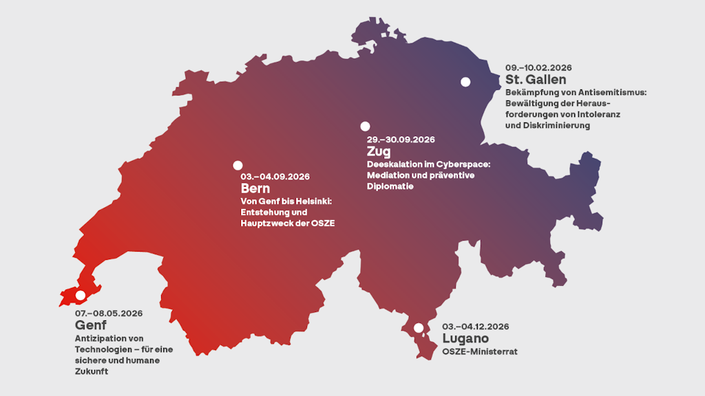 Karte der Schweiz auf welcher die Konferenzen eingezeichnet sind.