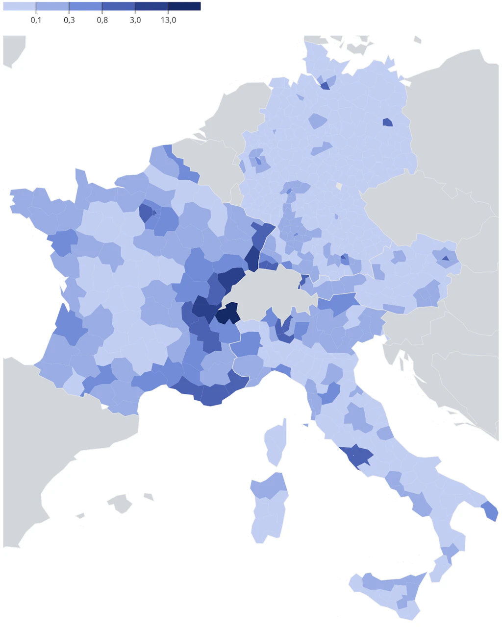 Auslandschweizer in den Nachbarländern im Jahr 2025, nach Wohnsitzland.