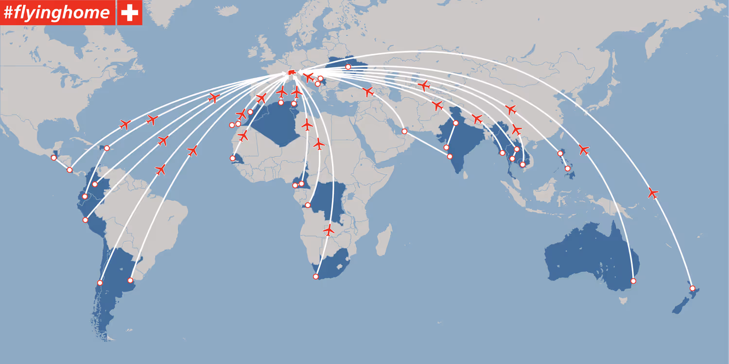 flyinghome Weltkarte mit allen Rückflügen eingezeichnet