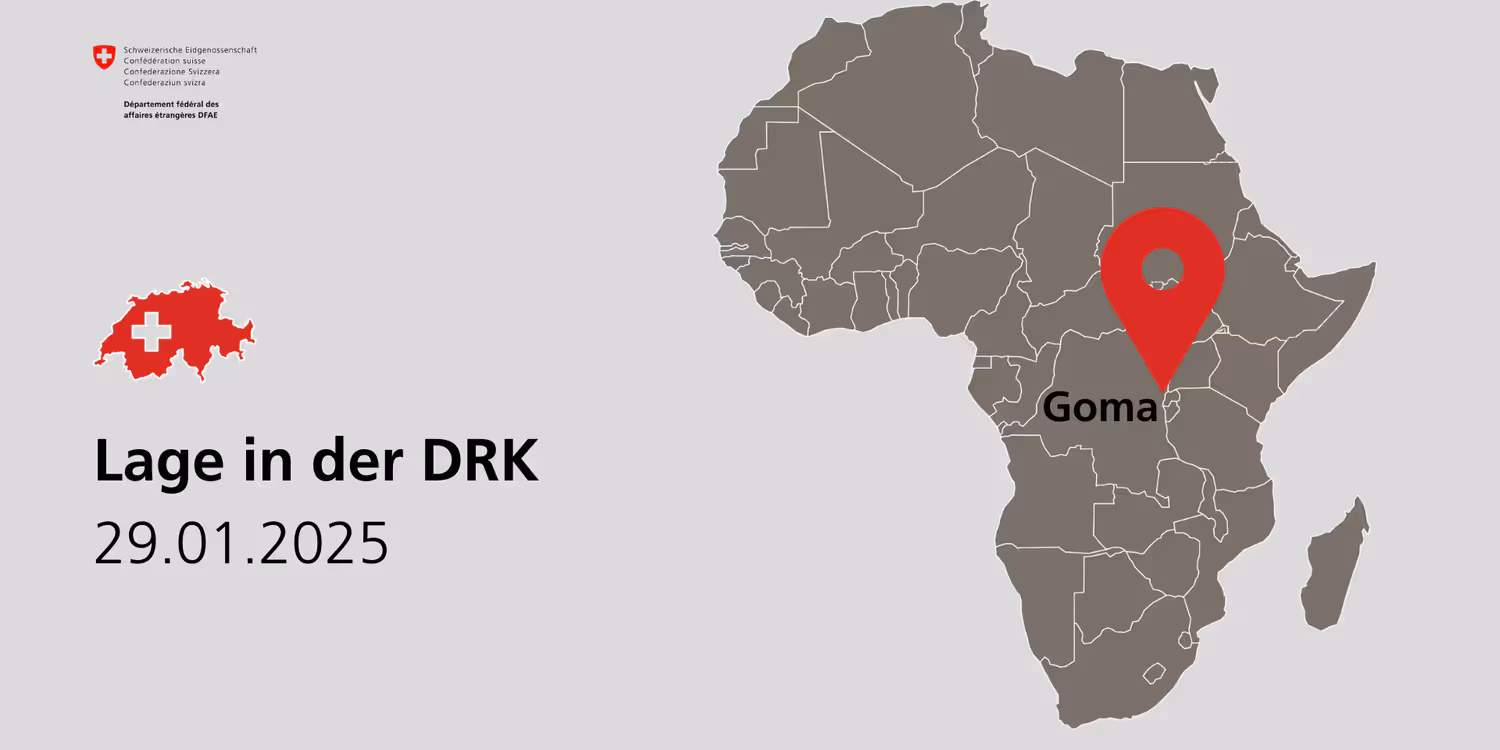 Die Schweiz verurteilt den Angriff der von Ruanda unterstützten M23 auf Goma scharf und fordert die Achtung der Souveränität der Demokratischen Republik Kongo. 