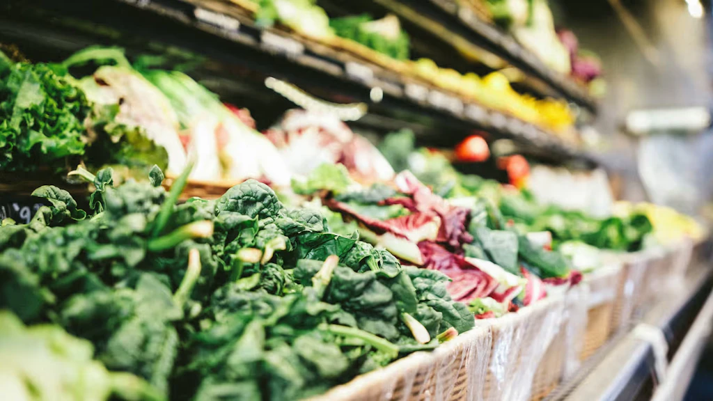 View of the vegetable section of a supermarket.