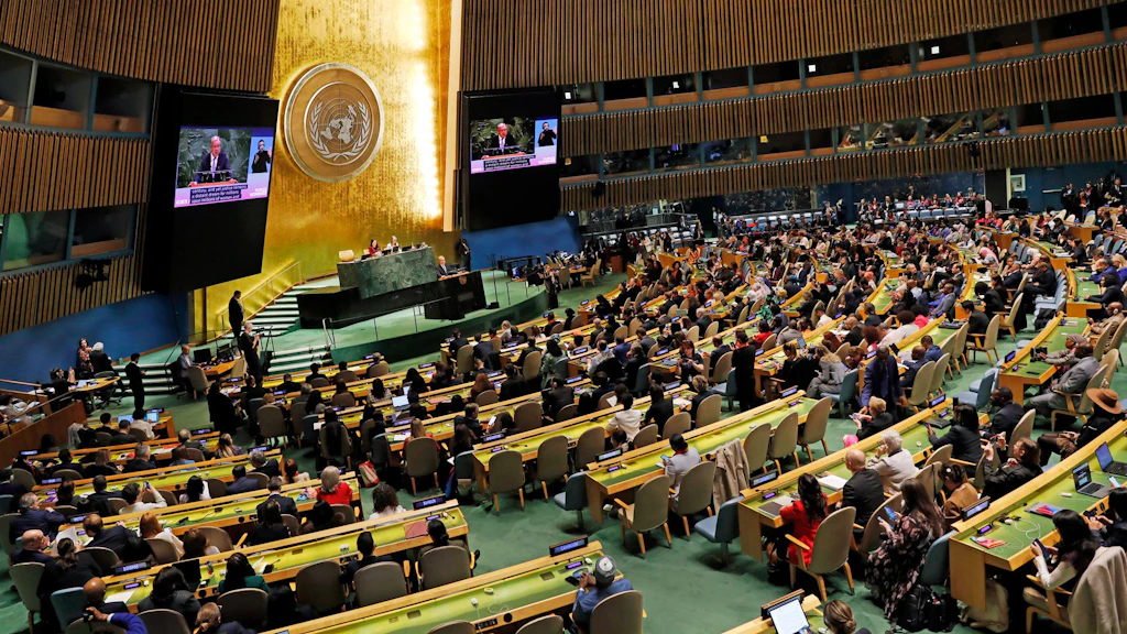 The photo shows the opening of the 70th session of the Commission on the Status of Women, which took place on March 9, 2026, in the General Assembly Hall at UN Headquarters in New York.