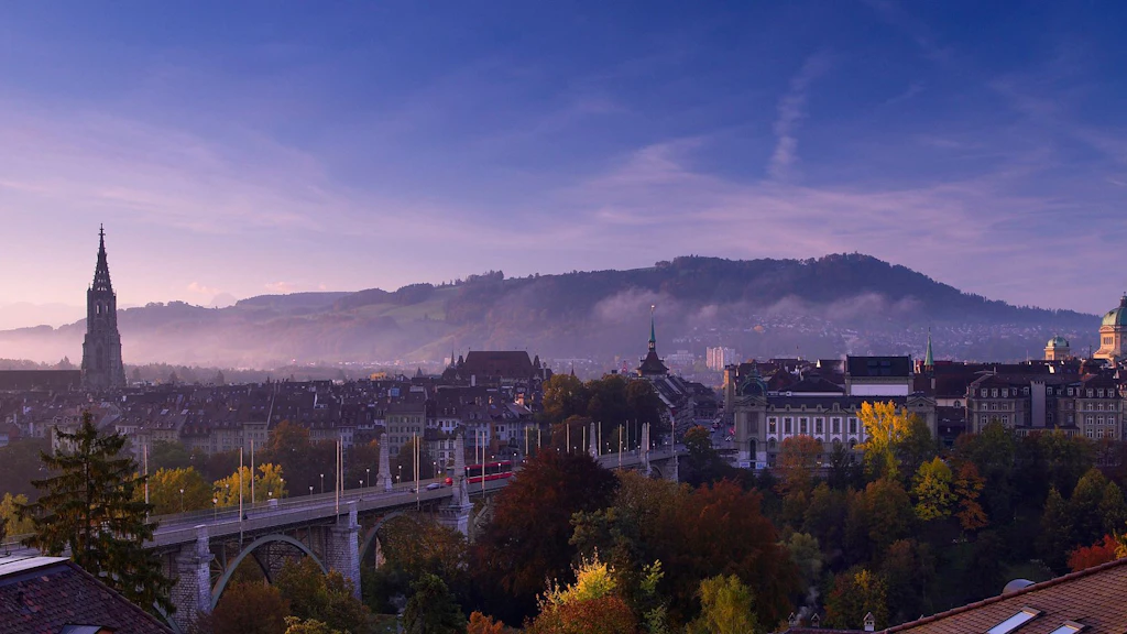 View of Bern's cathedral and historic city centre.