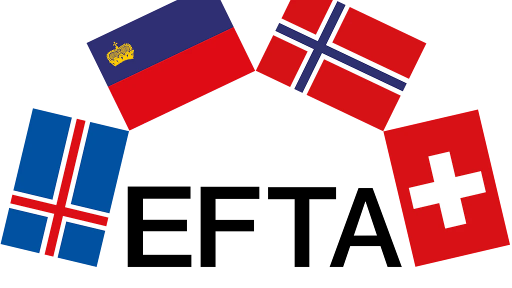 The logo shows the four national flags of Iceland, Liechtenstein, Norway and Switzerland above the acronym «EFTA» 