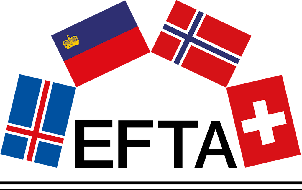The logo shows the four national flags of Iceland, Liechtenstein, Norway and Switzerland above the acronym «EFTA»