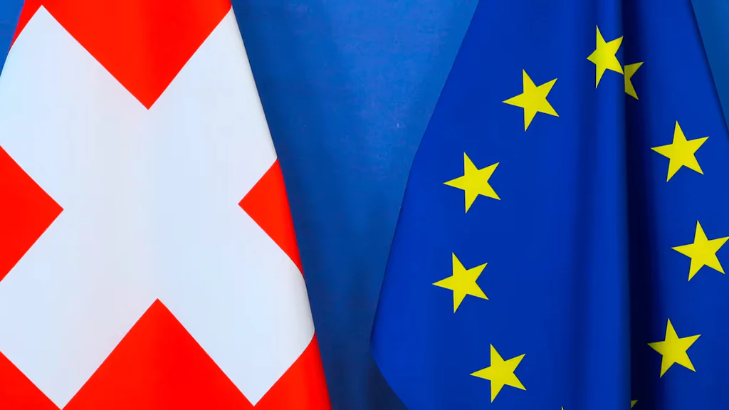 Le bandiere della Svizzera e del Unione europea.