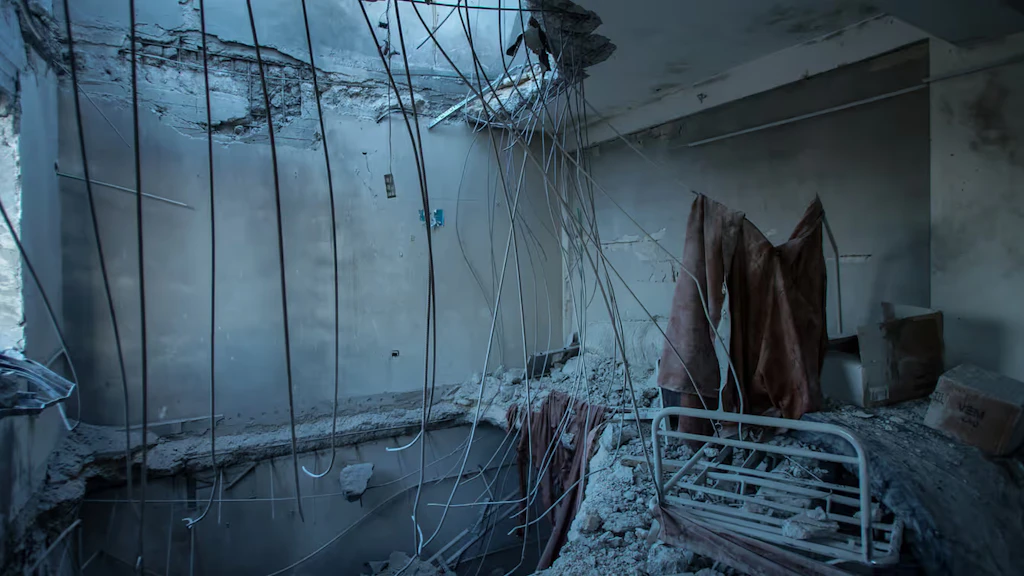 A destroyed hospital room in Syria after a attack.