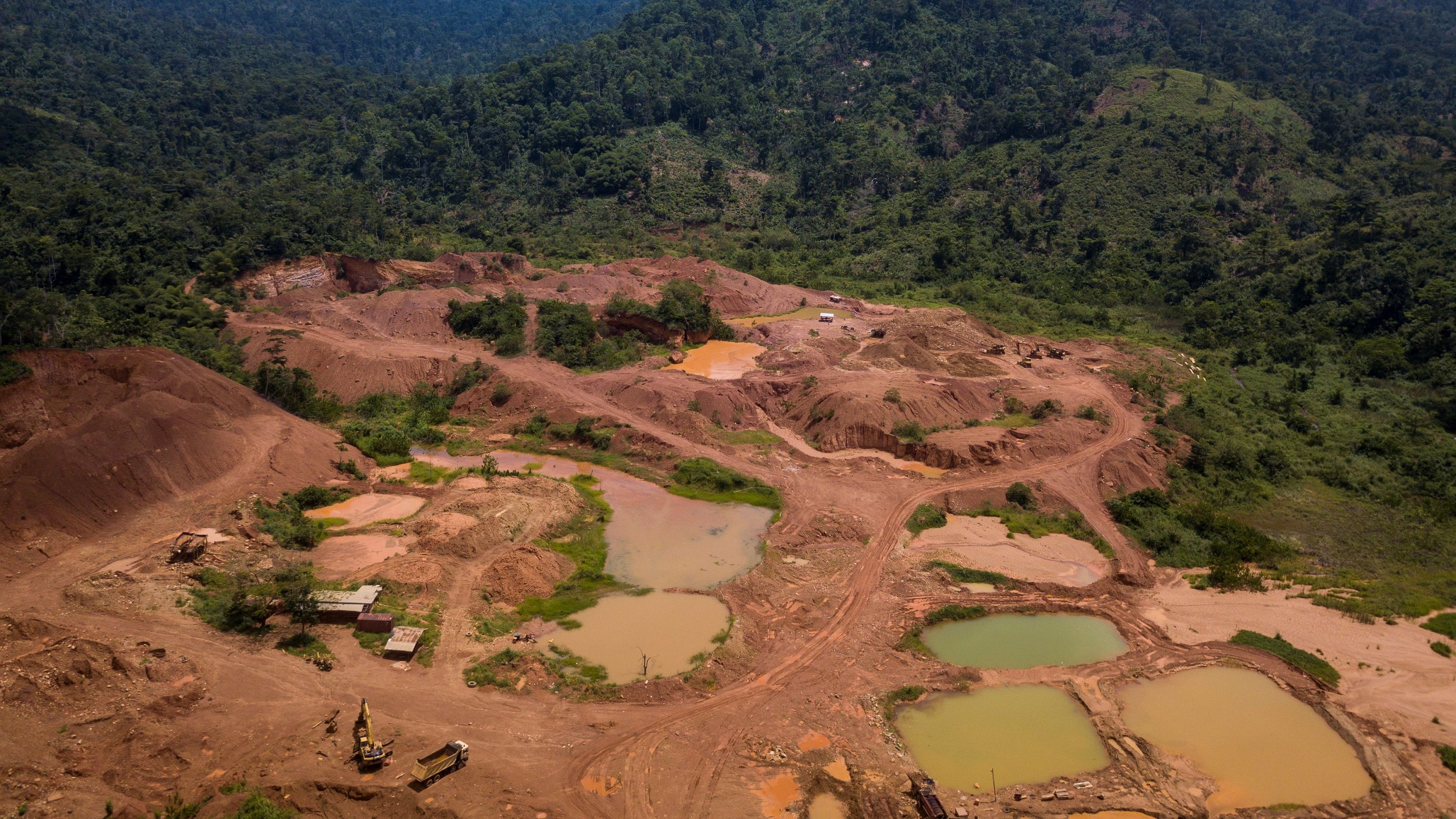 Aerial view of an abandoned illegal mine.