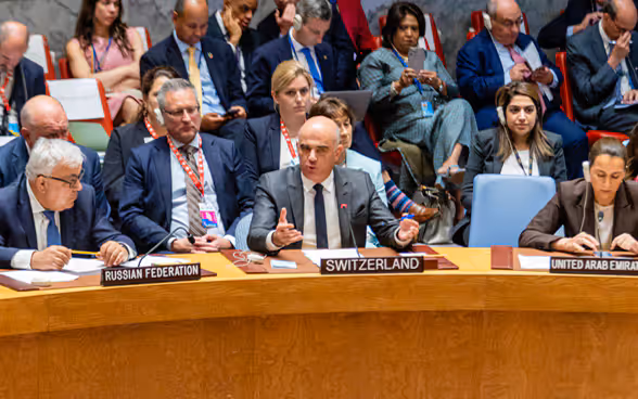 President of the Swiss Confederation, Alain Berset, speaks at the UN Security Council.