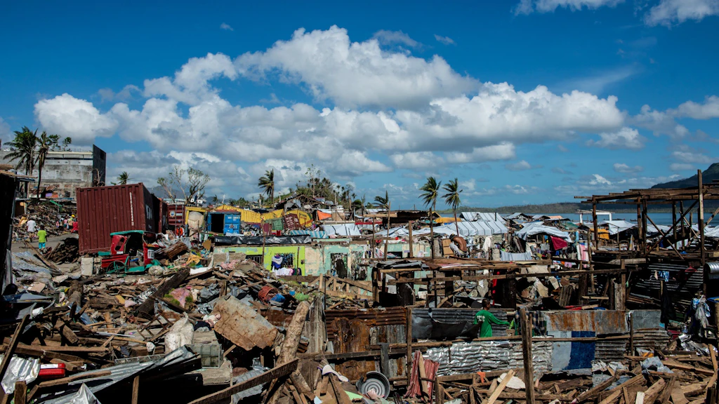 Ruins of a coastal village in the Philippines, destroyed by Typhoon Haiyan in 2013.