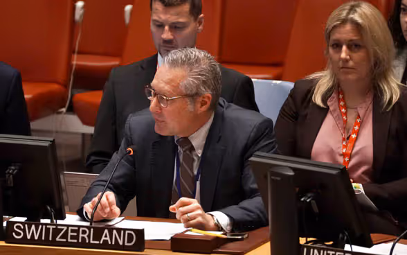 L'ambassadeur Thomas Gürber s'exprime au Conseil de sécurité de l'ONU.