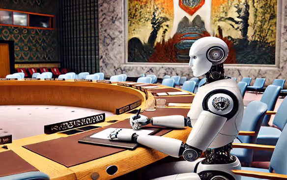 Image générée par l'intelligence artificielle pour illustrer le reporting assisté par l'IA des réunions du Conseil de sécurité de l'ONU.