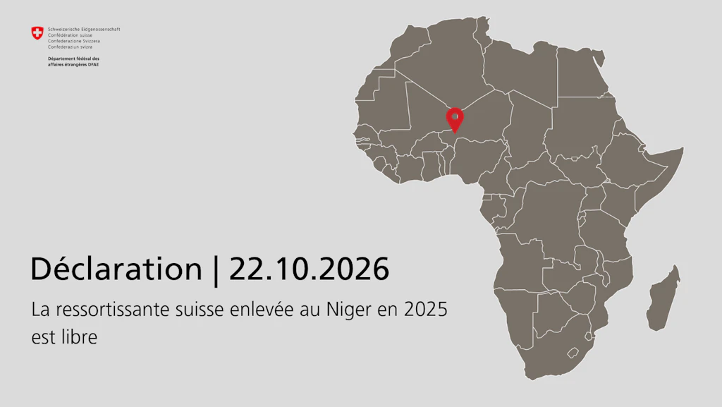 La ressortissante suisse qui avait été enlevée au Niger le 13 avril 2025 est désormais libre.