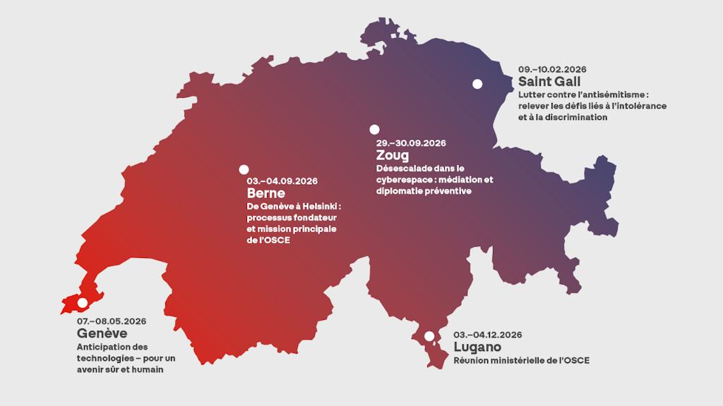 Carte de la Suisse sur laquelle sont indiquées les conférences.