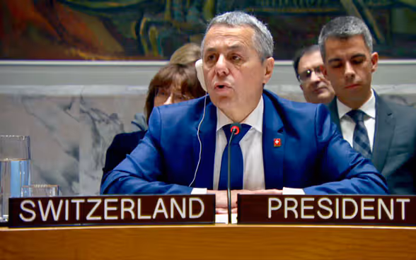 Le conseiller fédéral Ignazio Cassis s'exprime au Conseil de sécurité de l'ONU.