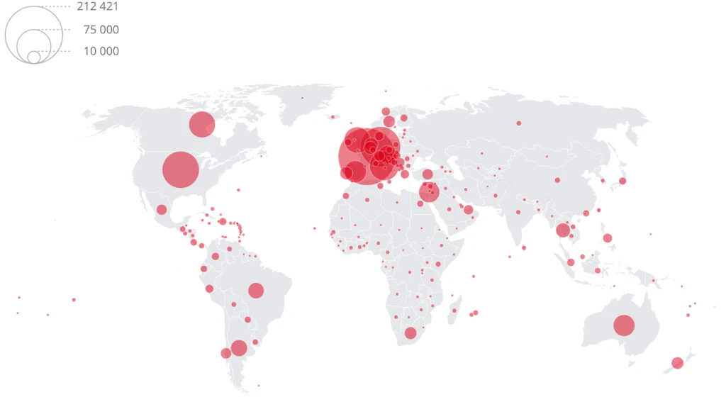 Suisses de l’étranger dans le monde en 2025, selon pays de résidence.
