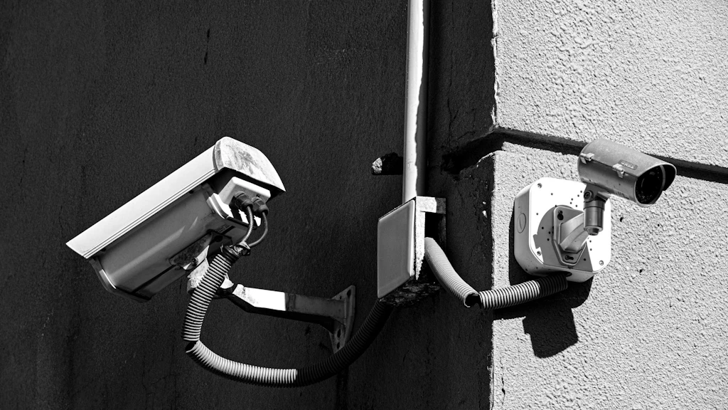 Des caméras de surveillance sont fixées à un mûr.