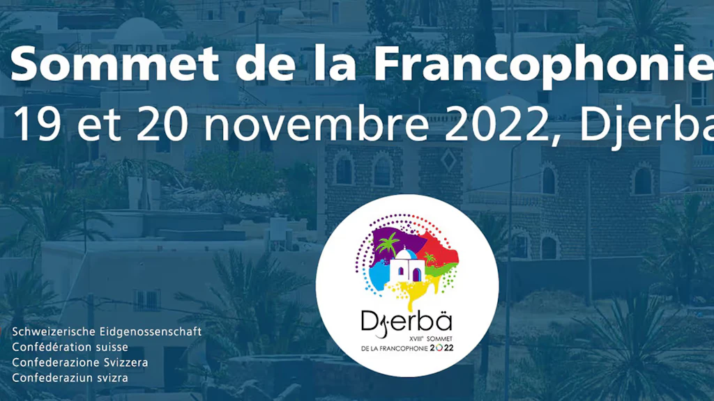 Poster che annuncia il Vertice della Francofonia che si terrà quest'anno a Djerba.