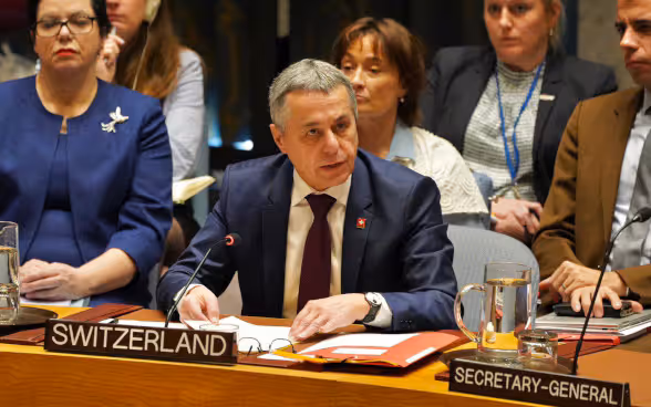 Il Consigliere federale Ignazio Cassis interviene al Consiglio di sicurezza dell'ONU.