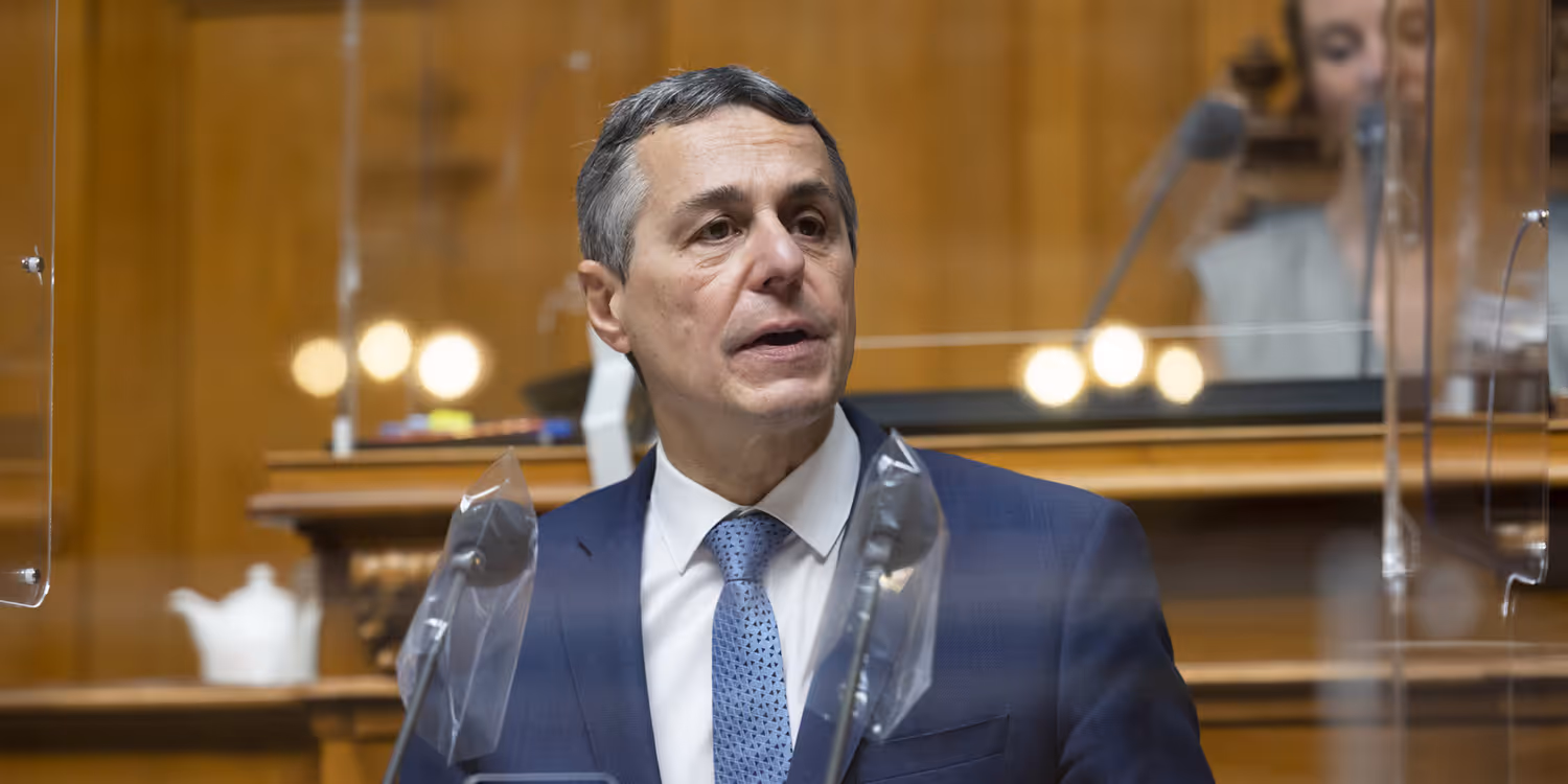 Il presidente della Confederazione Ignazio Cassis durante il discorso in Parlamento.