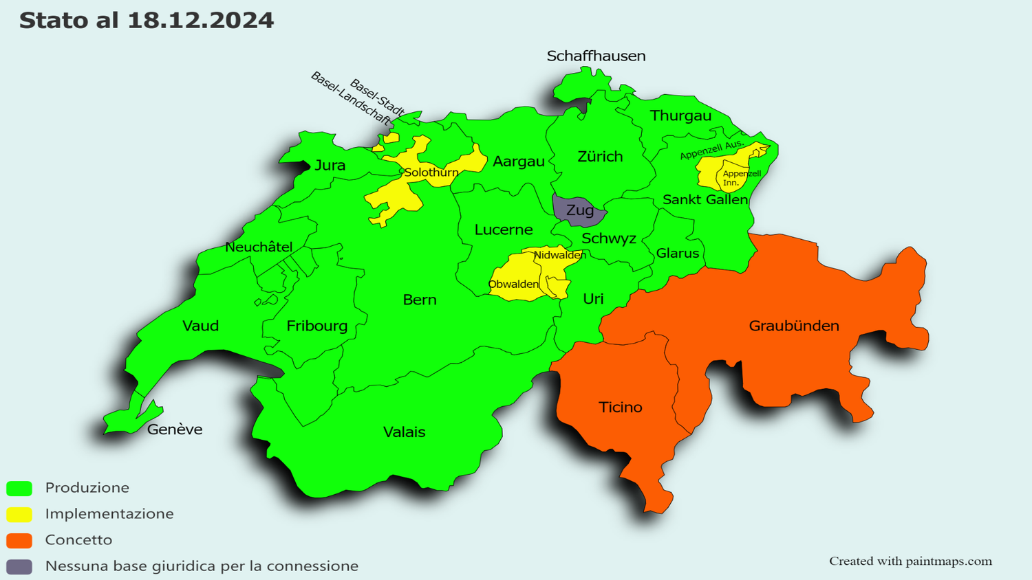 Carte de la Suisse illustrant l'état du système de notification électronique avec différentes couleurs.