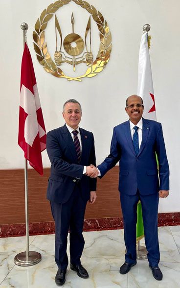 Ignazio Cassis e Mahamoud Ali Youssouf si stringono la mano.