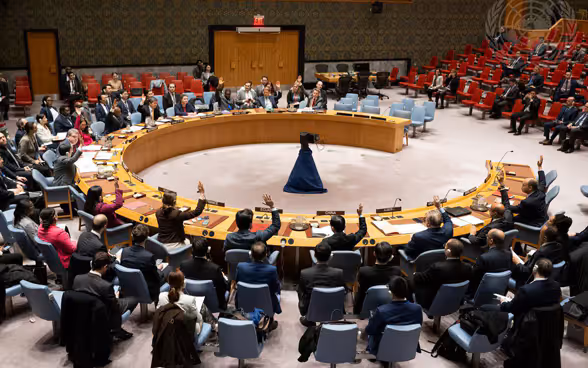 14 dei 15 membri del Consiglio di Sicurezza delle Nazioni Unite alzano la mano e approvano una risoluzione.