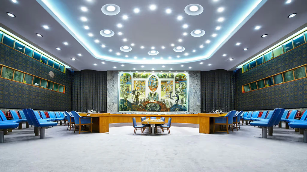 Immagine della sala riunioni del Consiglio di Sicurezza delle Nazioni Unite a New York.